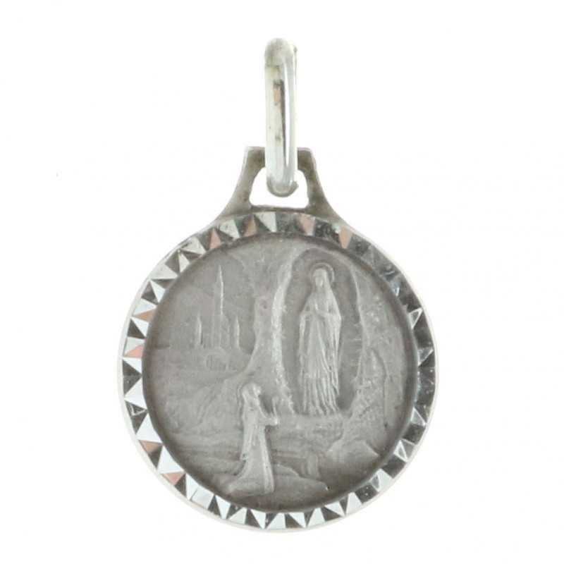 Médaille de Lourdes en Argent aux contours diamantés