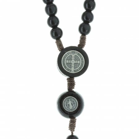Saint Benedict rosary on cord and wooden beads