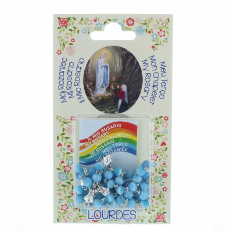 Chapelet de Lourdes en verre avec son petit livret de prière