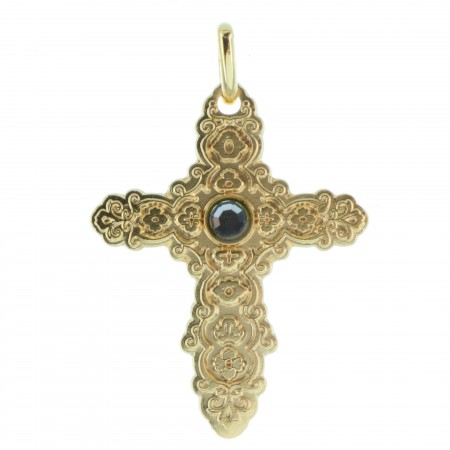 Gold-Plated cross baroque style with a black rhinestone