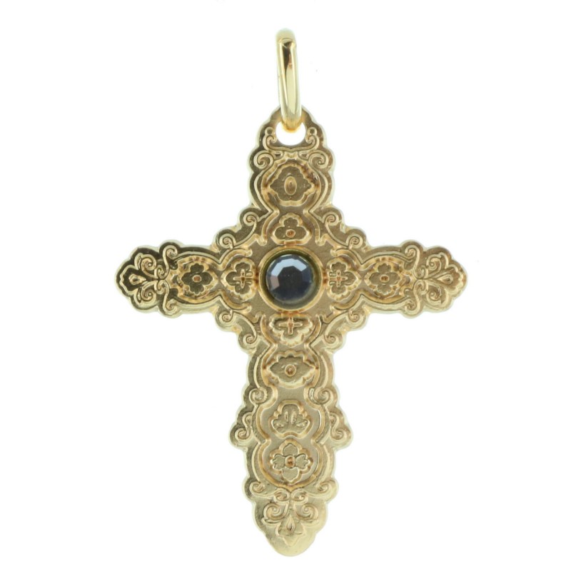 Gold-Plated cross baroque style with a black rhinestone