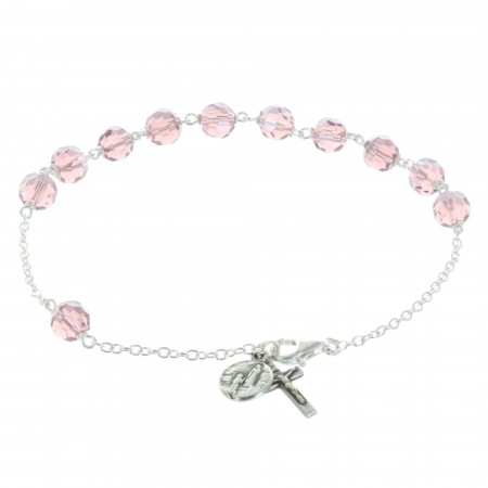 Bracelet dizainier de Lourdes en Argent et perles en cristal