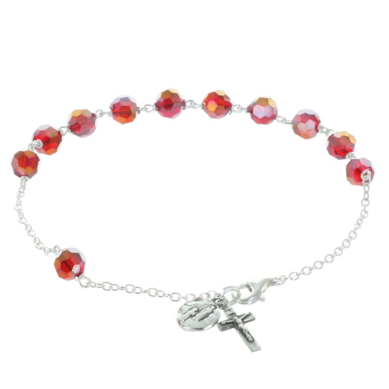 Bracelet dizainier de Lourdes en Argent et perles en cristal
