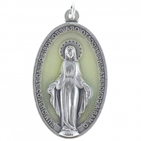 Médaille de la Vierge Miraculeuse en métal et émaillée bleue 4cm