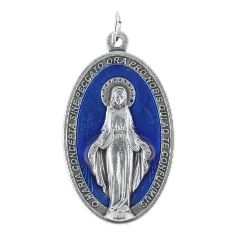 Miraculous Medal in Metal with blue 4cm