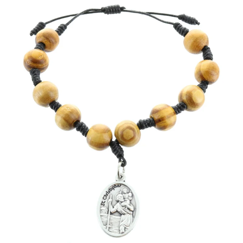 Bracelet dizainier de Saint Christophe en bois avec sa boîte Bracelet dizainier de Saint Christophe en bois avec sa boîte