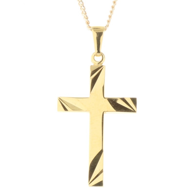 Parure pendentif croix Plaqué Or 18 carats et chaîne dorée 50cm