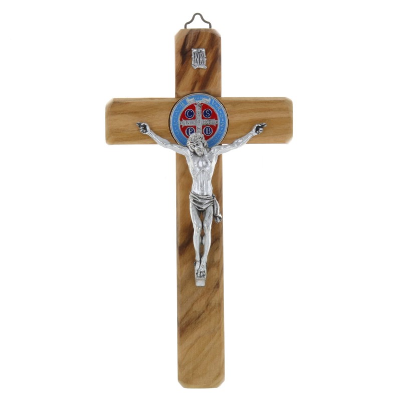 Saint Benedict olive wood crucifix and colour medallion