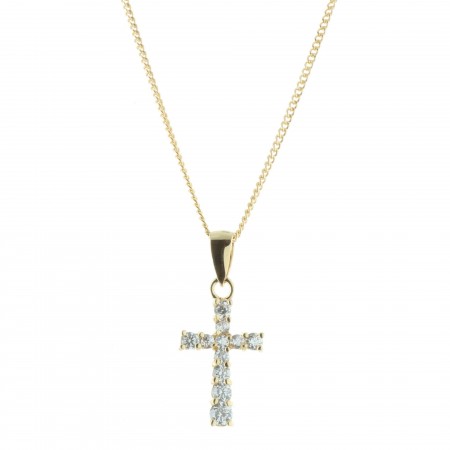Parure pendentif croix Plaqué Or 18 carats avec zircon sur chaîne dorée 45cm