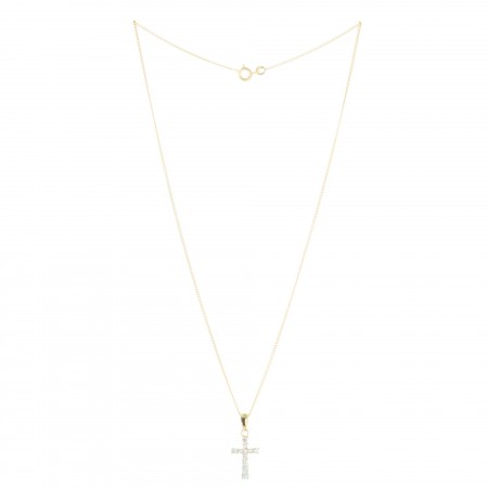 Set of Gold-Plated cross pendant with zirconia and a 45cm golden chain