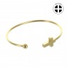 Golden steel bangle bracelet with cross