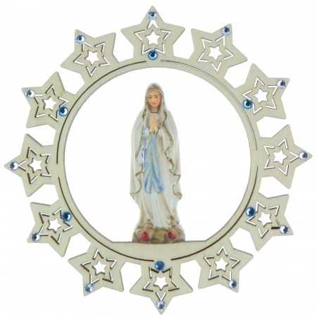 Etoile de Sapin de Noël en bois de la Vierge Marie avec strass 15 x 15cm