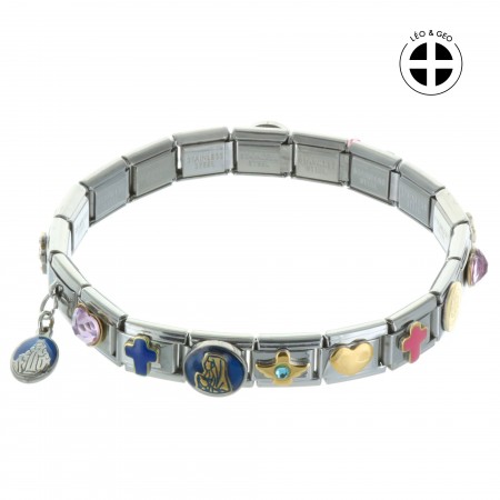 Bracelet fantaisie Léo&Geo avec des pendentifs religieux