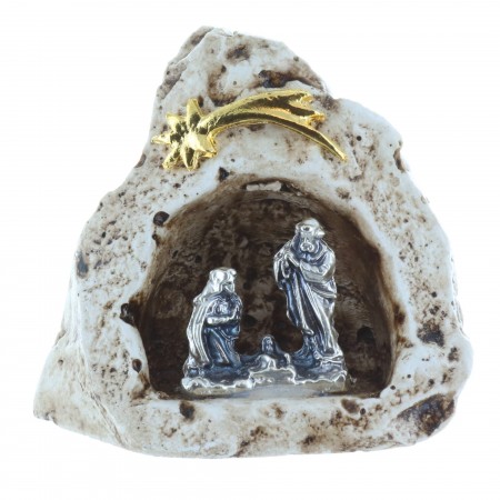 Nativity scene in a grotto in resin 5.5cm