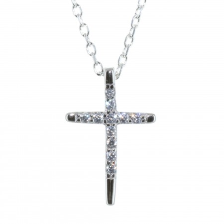 Parure en Argent, pendentif croix à strass sur chaîne de 50cm