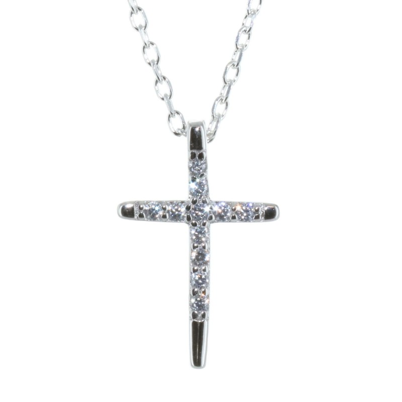 Parure en Argent, pendentif croix à strass sur chaîne de 50cm