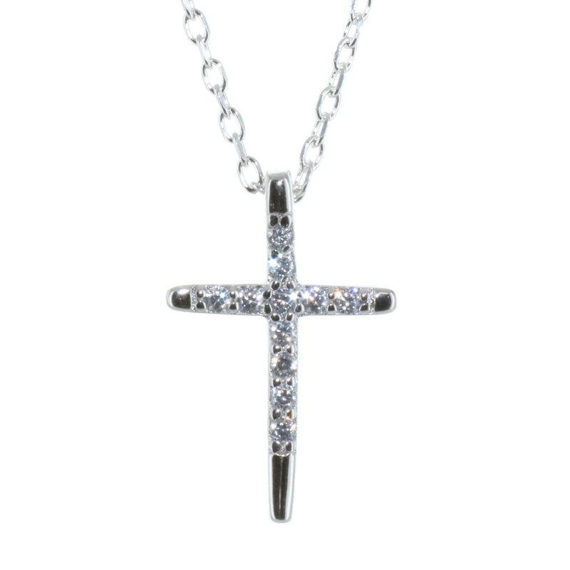 Silver Set, cross pendant with rhinestones on a 50cm chain