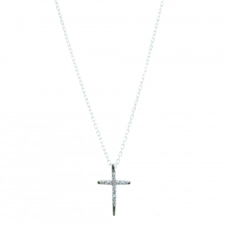 Parure en Argent, pendentif croix à strass sur chaîne de 50cm