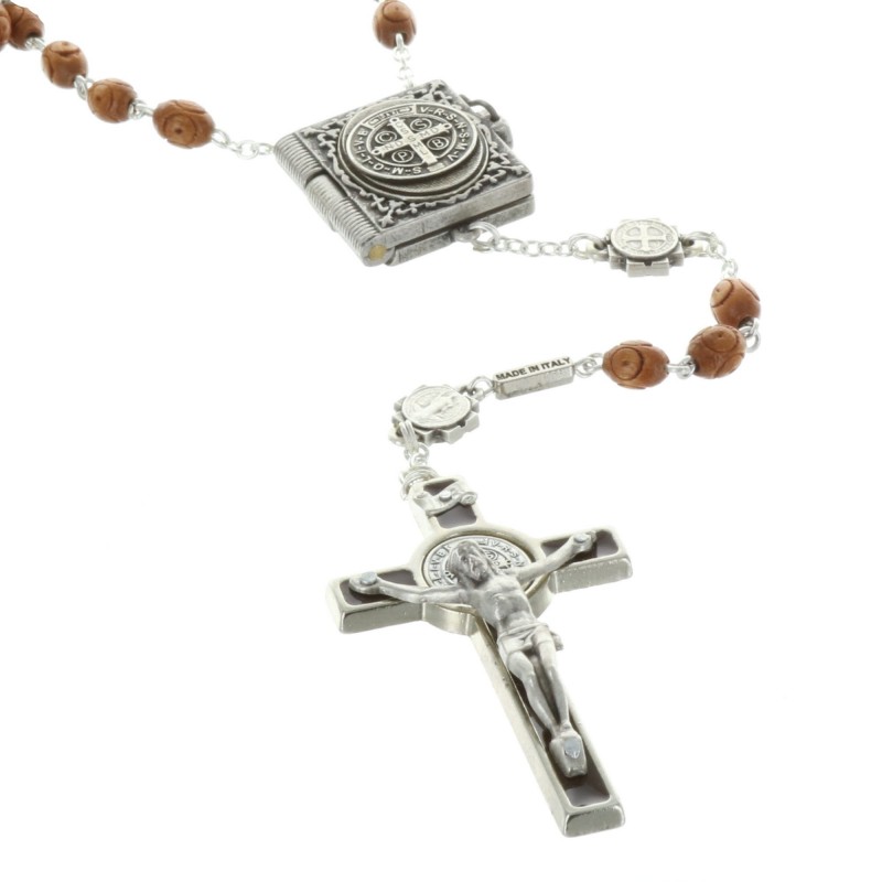 Saint Benedict Wooden rosary with special booklet centerpiece