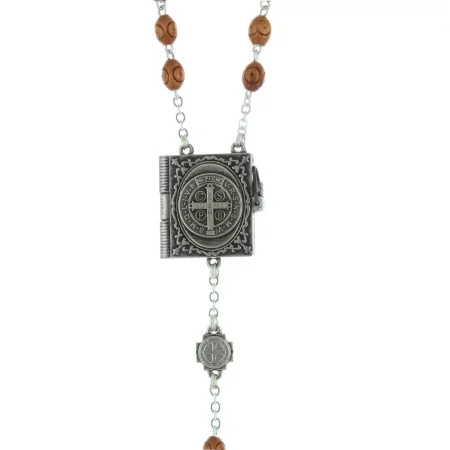 Saint Benedict Wooden rosary with special booklet centerpiece