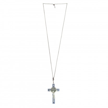Crucifix de Saint Benoît en métal coloré avec un cordon et un livret
