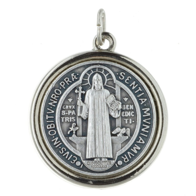 Médaille de Saint Benoît en métal argenté 2cm