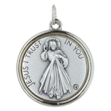 Medaglia di Gesù Misericordioso e reverso Apparizione di Lourdes 1,5cm
