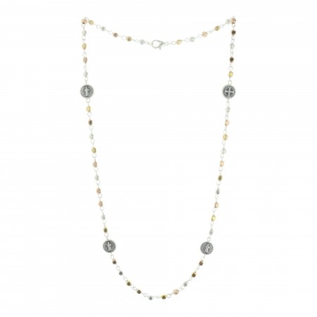 Saint Benedict necklace with metal pearls