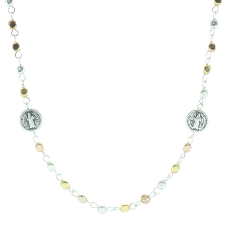 Saint Benedict necklace with metal pearls