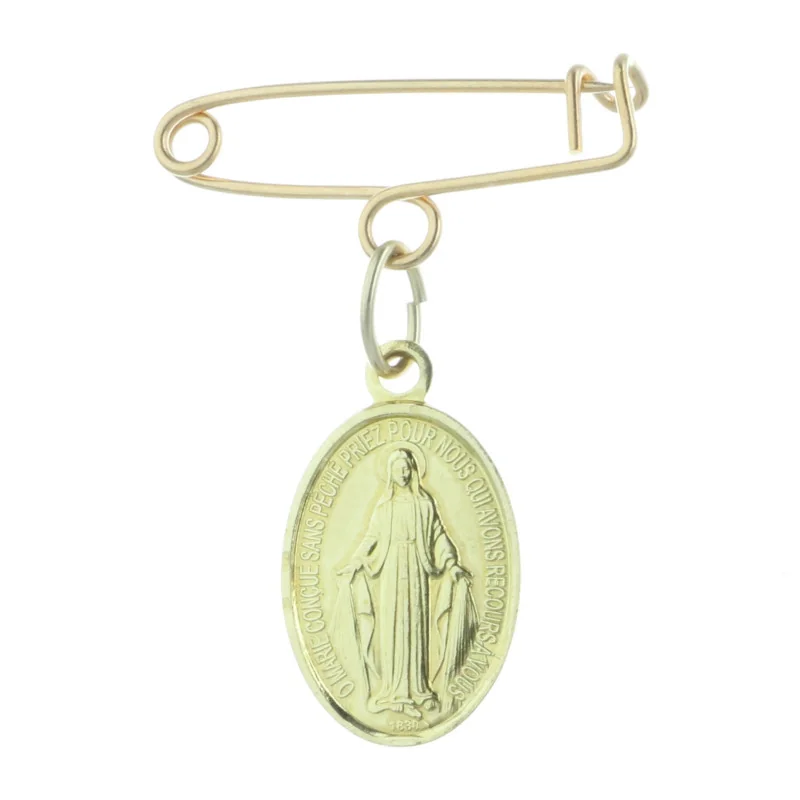 Spilla della Madonna Miracolosa di metallo dorato Spilla della Madonna Miracolosa di metallo dorato