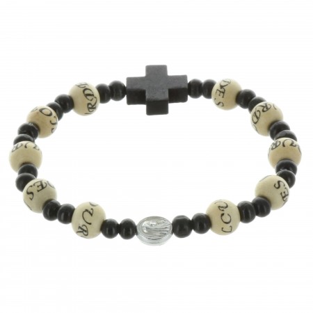 Bracelet dizainier avec l'inscription Lourdes sur perles de bois
