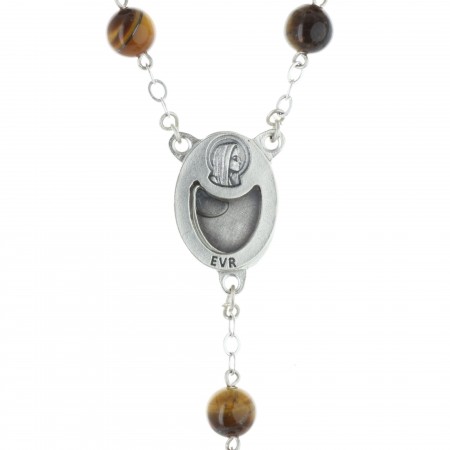 Lourdes rosary Tiger's eye stone and water of Lourdes centerpiece