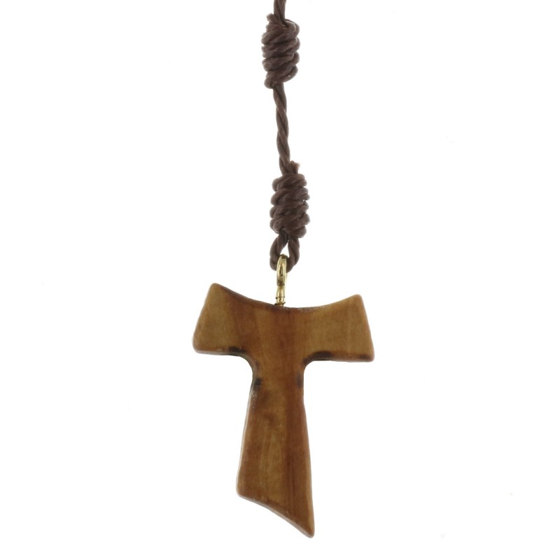 Rosario di corda con una croce TAU di legno