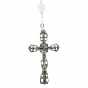 Lourdes silver rosary with cracked glass effect beads