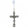 Silver Lourdes rosary with 6mm Swarovski crystal beads