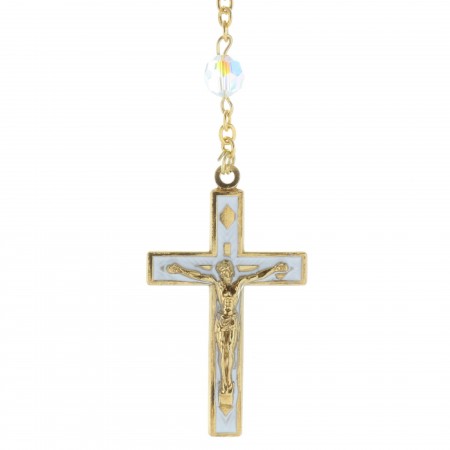 Mother-of-pearl Lourdes rosary with Swarovski crystal paters