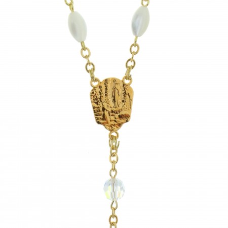 Mother-of-pearl Lourdes rosary with Swarovski crystal paters