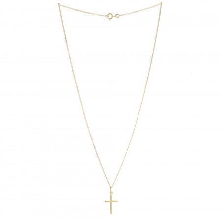 Parure pendentif croix moderne Plaqué Or 18 carats et chaîne dorée 45cm