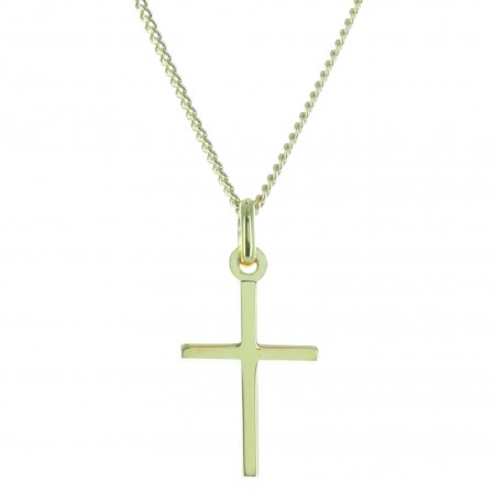 Parure pendentif croix moderne Plaqué Or 18 carats et chaîne dorée 45cm