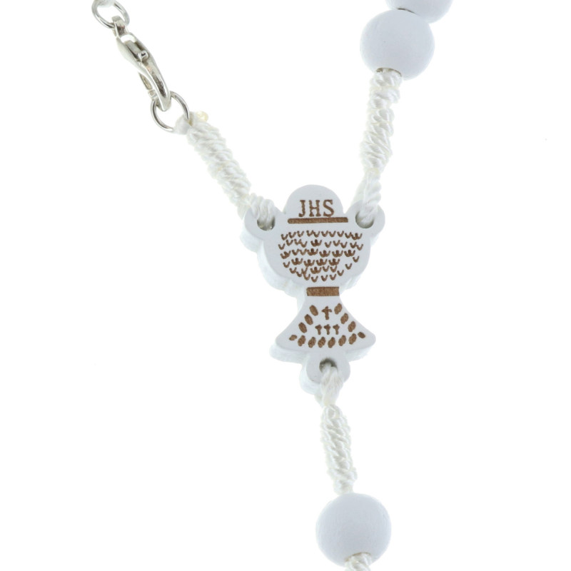 Chapelet De Communion En Bois Blanc - Élégant Dans Sa Boîte Cadeau - Idéal Pour Cérémonie Religieuse