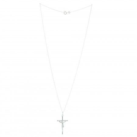 Pendant cross with Christ and Chain,Silver Set, 50cm
