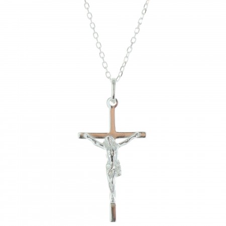 Parure en Argent, pendentif croix avec le Christ et Chaîne 50cm