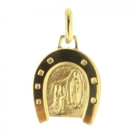 Médaille de Lourdes en Plaqué Or en forme de Fer à cheval