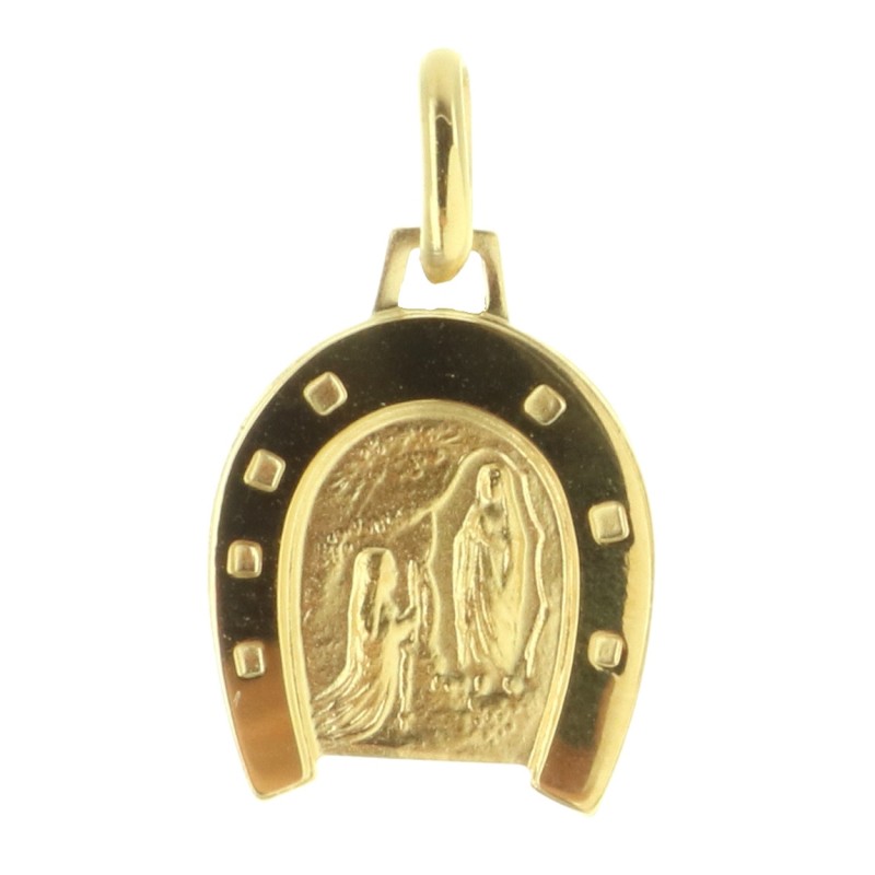 Gold Plated Lourdes Medal in the shape of a Horseshoe