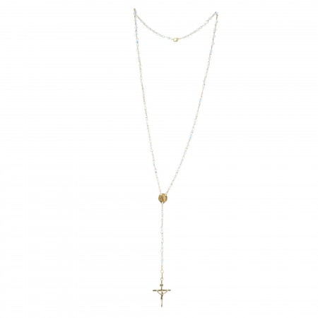 Rosario di Lourdes placcato in oro 18 carati con perline di cristallo Swarovski