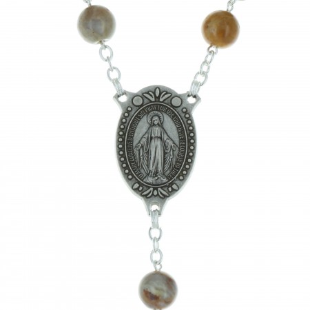 8mm Agate Stone Rosary with Miraculous Medal