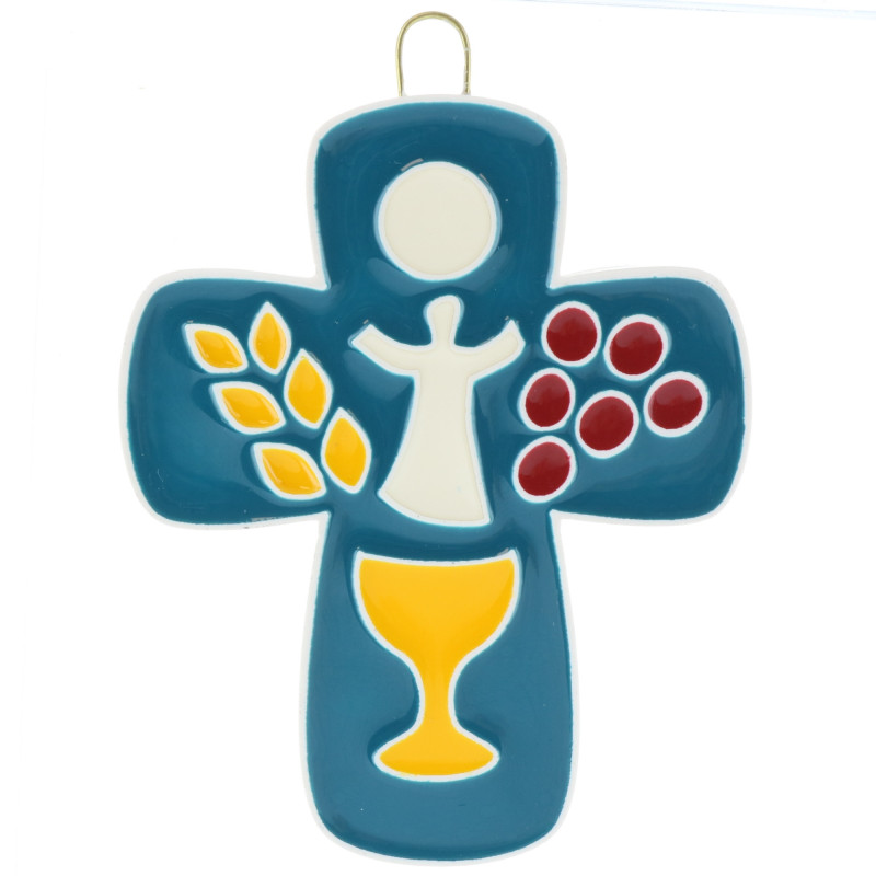 Croix Communion Croix de Comunion colorée en résine 7,5cm - Croix religieuses couleur Bleu