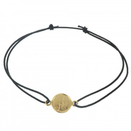 Bracciale Lourdes in corda con medaglia placcata oro 18 carati