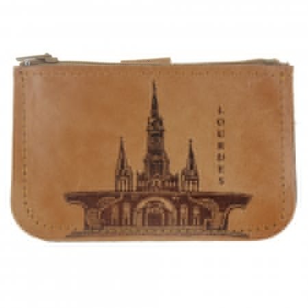 Porte Monnaie de Lourdes en cuir véritable avec un zip