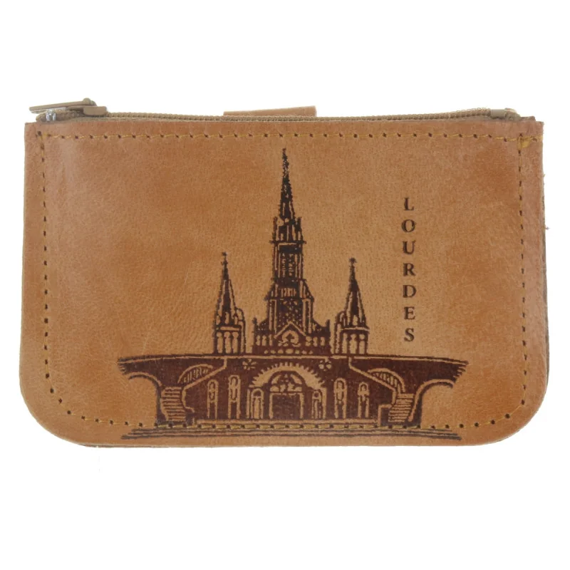 Porte Monnaie de Lourdes en cuir véritable avec un zip